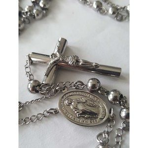 Religious Catholic Rosary - all metal beads, cross, and medallion